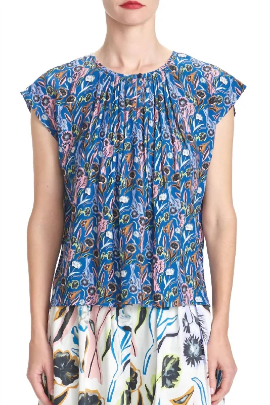 Deal of the Week Maggie Pleat Neck Floral Top In Teal