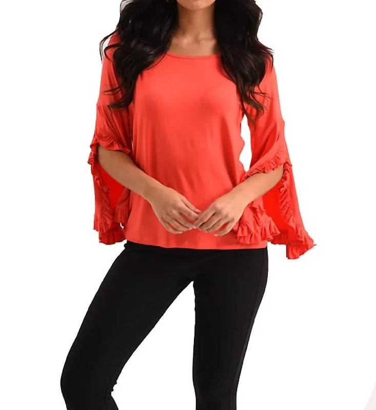 Friends and Family Sale Marie Ruffle Sleeve Scoop Top In Coral