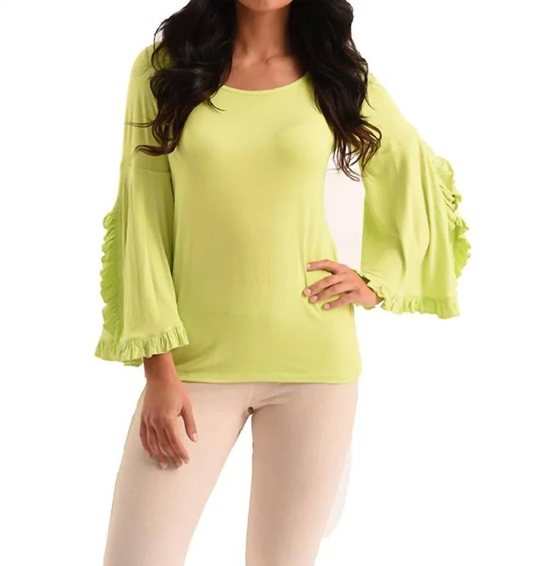 Super Bargain Marie Ruffle Sleeve Scoop Top In Lime