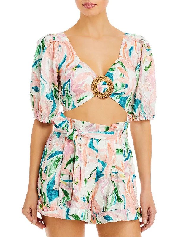 Super Deal Maui Womens Printed Cropped Blouse