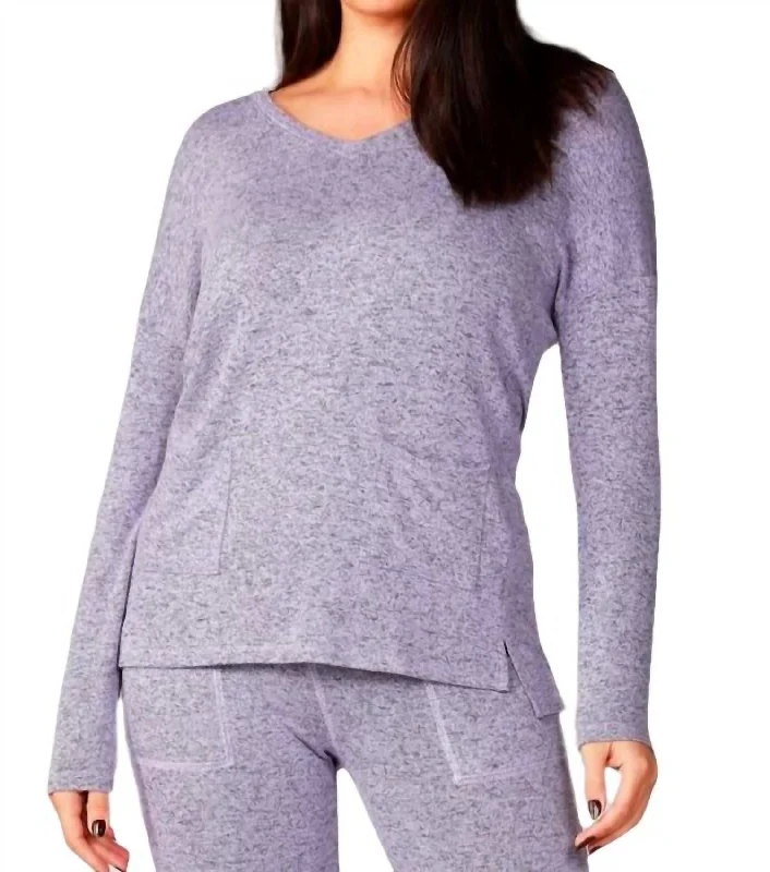 Price Drop Alert Melange 2 Pockets V-Neck Top In Lilac