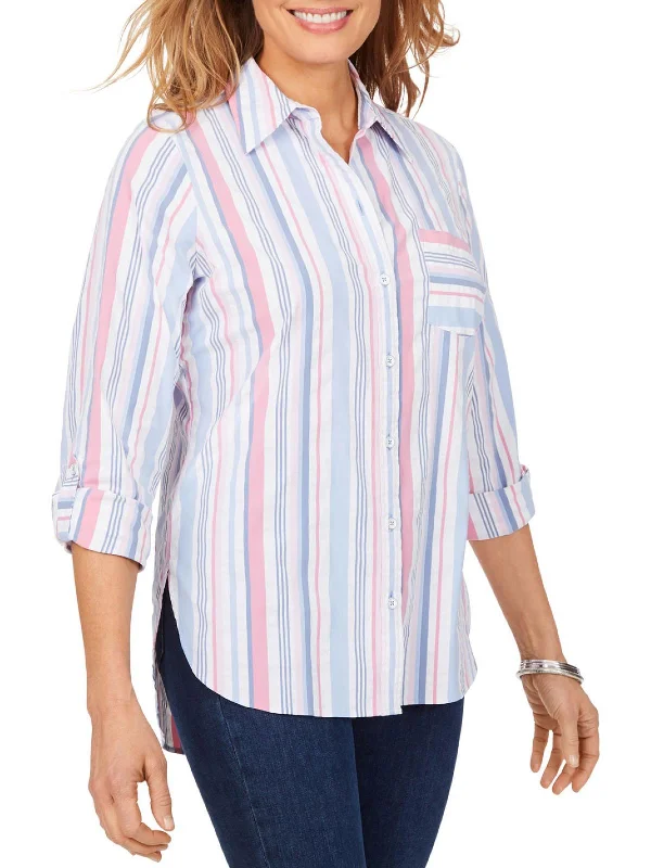 Fantastic Offers Millie Womens Collared Striped Button-Down Top