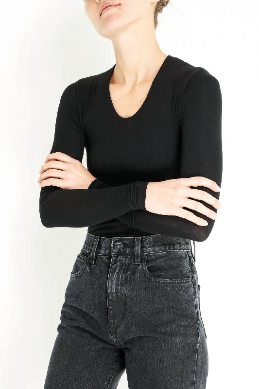 Daily Deals Modal Rib U Neck Bodysuit In Black