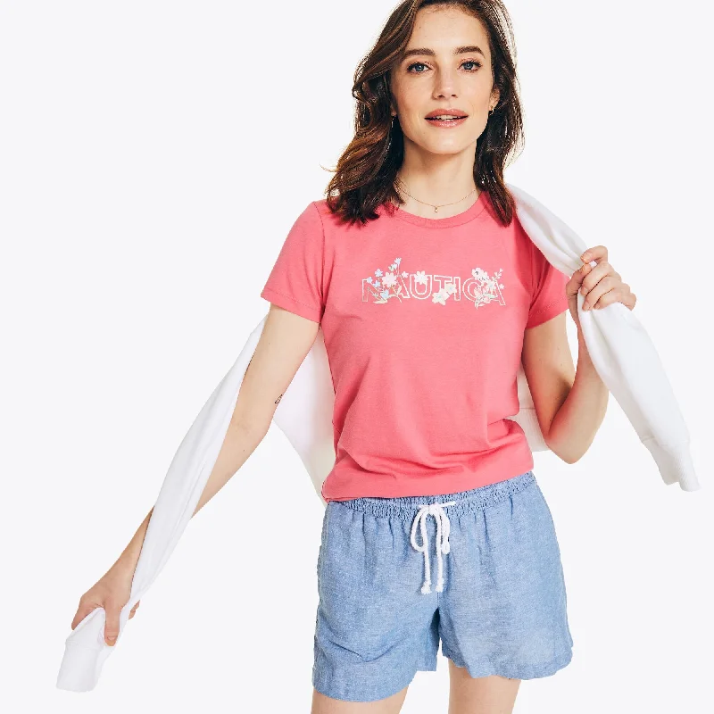 Major Savings Nautica Womens Sustainably Crafted Floral Foil Logo T-Shirt