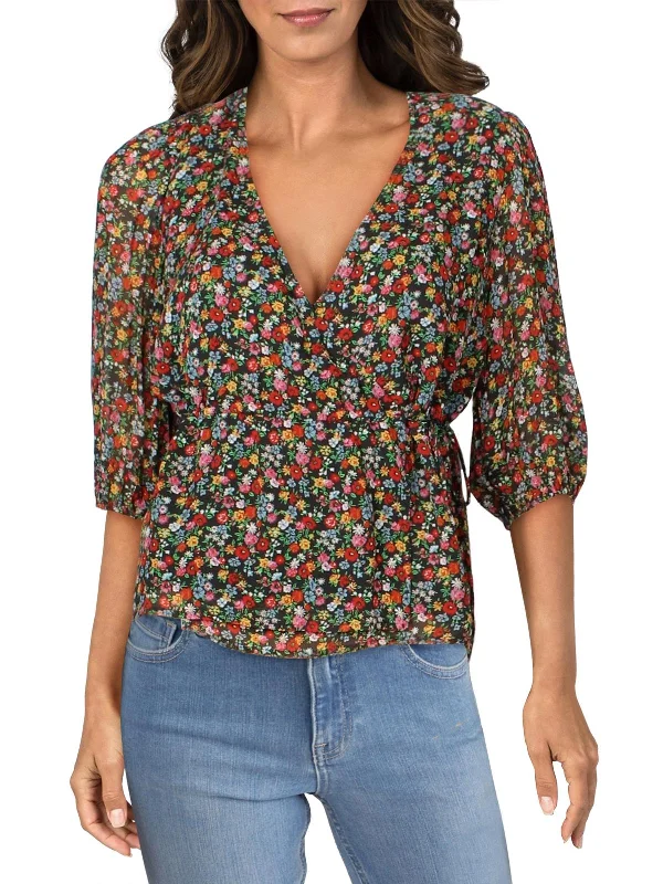 Low Prices Neeve Womens Floral Open Front Wrap Top