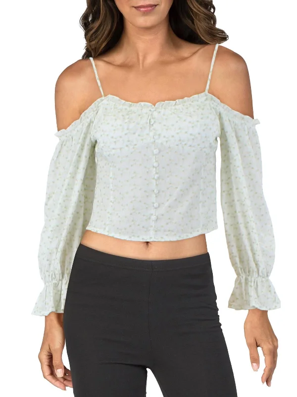 Hurry In Nikki Womens Embroidered Off The Shoulder Pullover Top