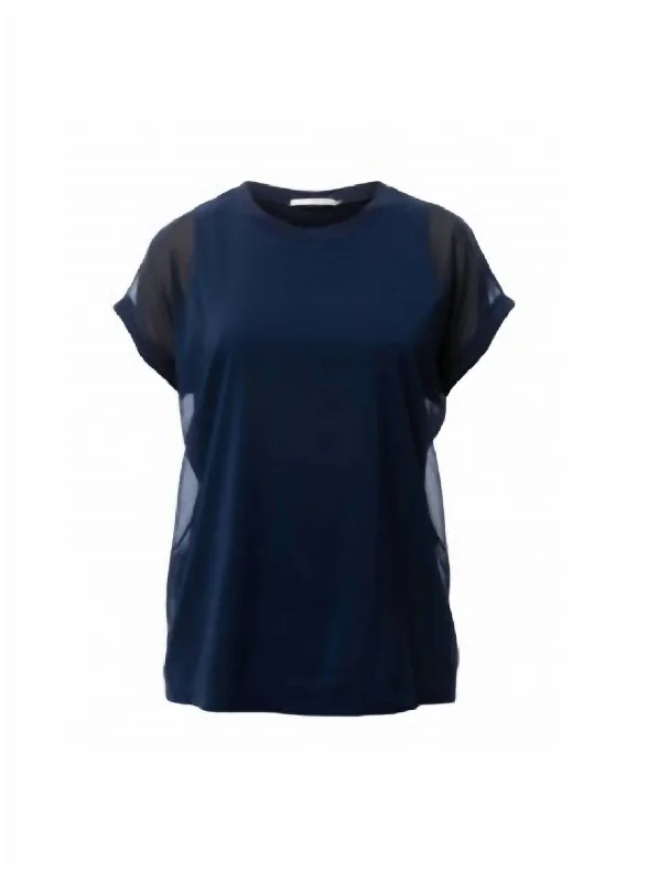 Flash Deals Oana Jersey Top With Chiffon in Navy