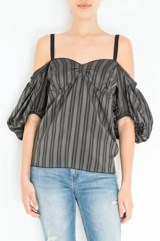 Savings Galore Off Shoulder Stripe Top In Grey