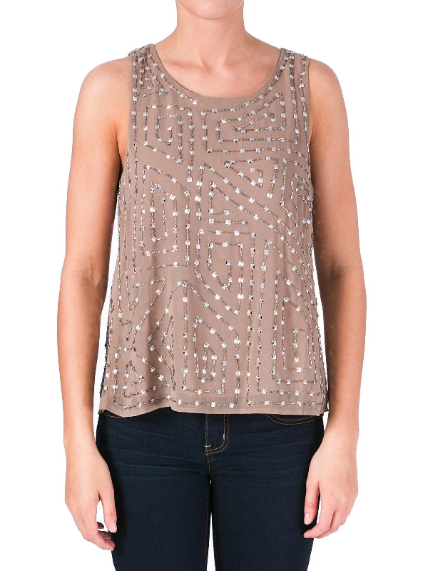 Daily Deals Olivia Womens Chiffon Embellished Tank Top