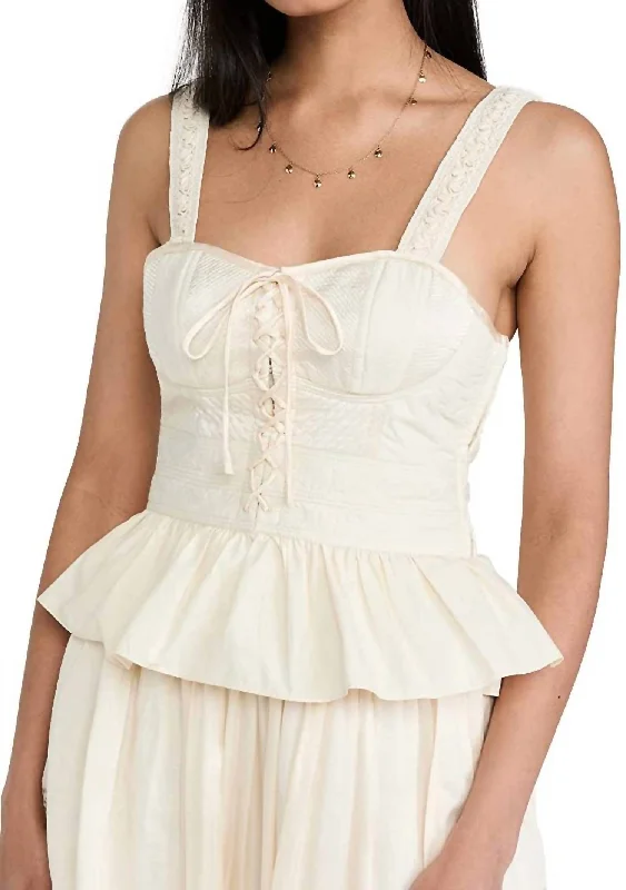 Flash Sale Orla Corset Sweetheart Neckline Ruffled Hem Sleeveless Top in Beige