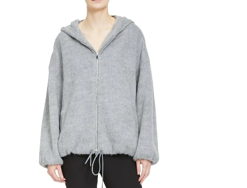Limited Time Offer Outerwear Oversized Zip Up Drawstring Hoodie Jacket in Gray