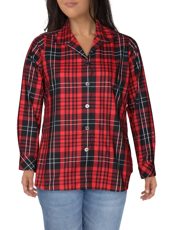 Online Only Pandora Matheson Womens Button-Down Tartan Tunic Top
