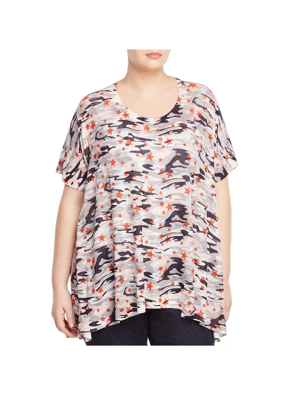 Closeout Sale Plus Womens Camo Print Knit Tunic Top