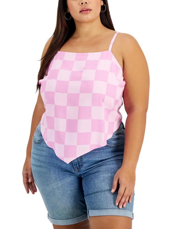 Steals and Deals Plus Womens Check Print Tie Back Tank Top