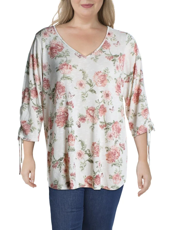 Overstock Sale Plus Womens Floral Bell Sleeves Top