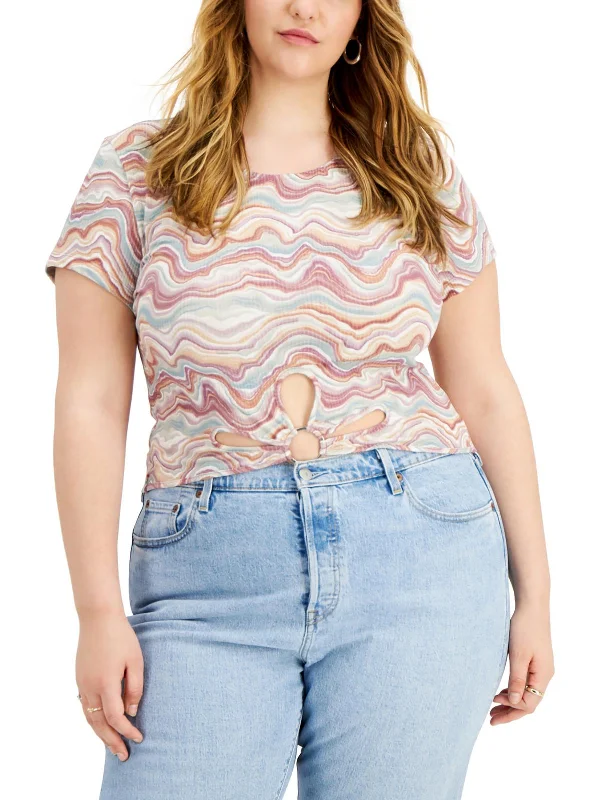 Deal Zone Plus Womens O-Ring Scoop Neck Pullover Top