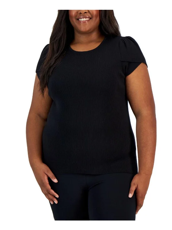 Exclusive Offers Plus Womens Ribbed Tulip Sleeves Pullover Top