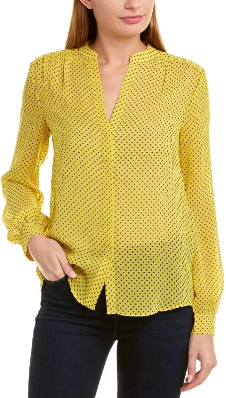Price Drop Polka Dot Mintee Blouse Silk Top in Yellow