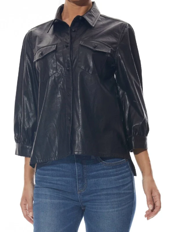 Shop and Save Puff Sleeve Vegan Western Shirt In Black
