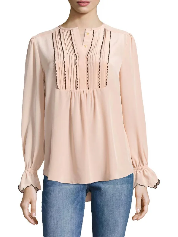 Special Offer Regina Semi Sheer Long Sleeve Silk Shirt Blouse in Blush