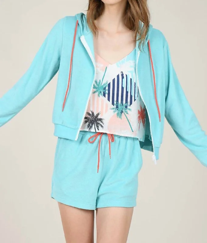 Crazy Deals Relaxed Towelling Jacket In Turquoise