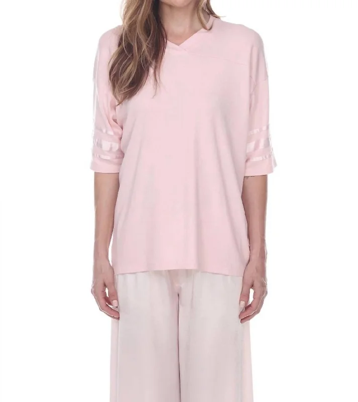 Best Seller Riley Rib Knit Baseball Tee With Satin Trim In Blush
