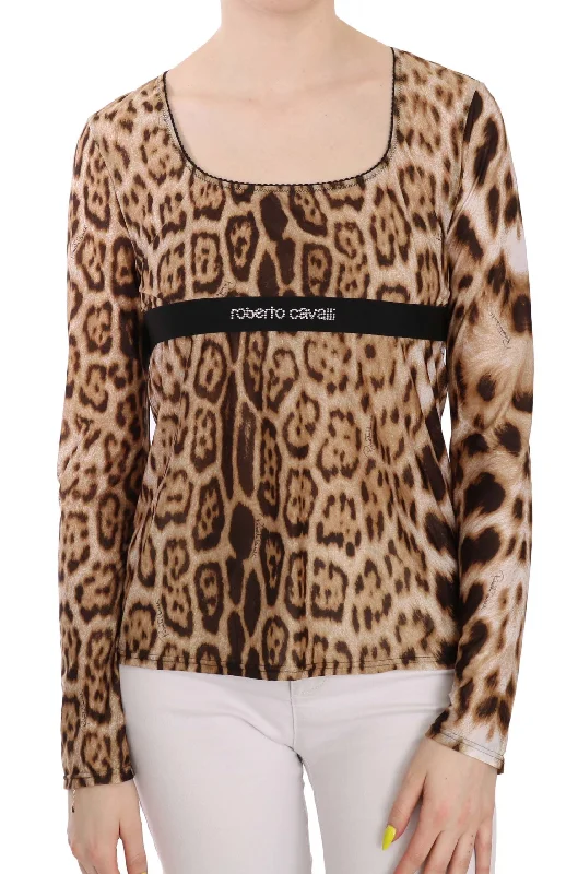 Mega Deal Roberto Cavalli  Round Neck Leopard Women Top Women's Blouse