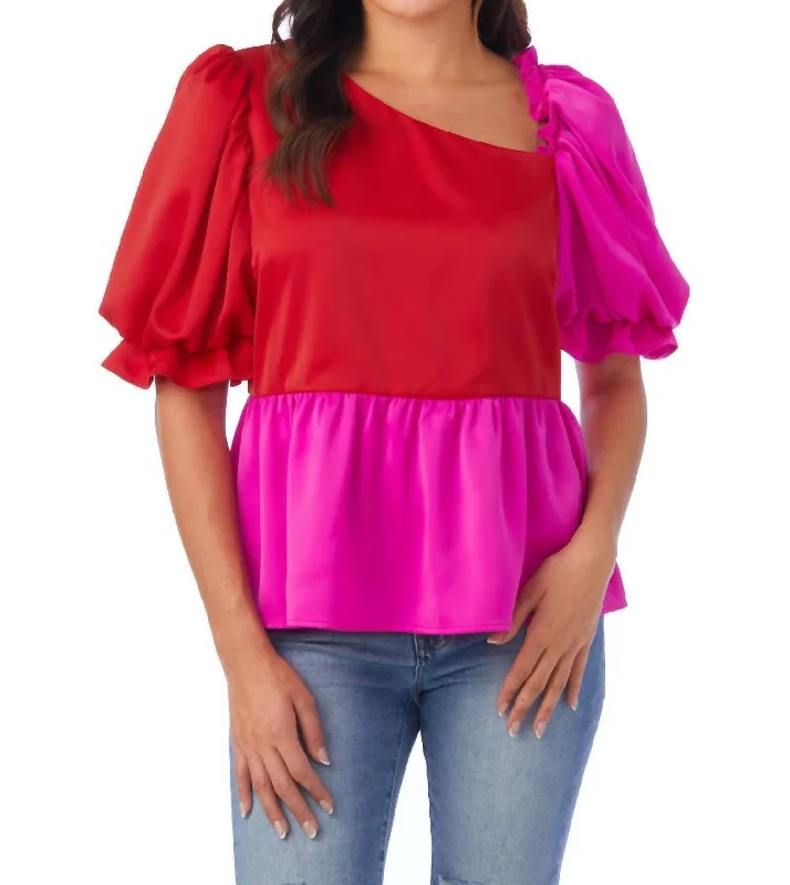 Now or Never Rooney Top In Mollie Pink/lollipop Red