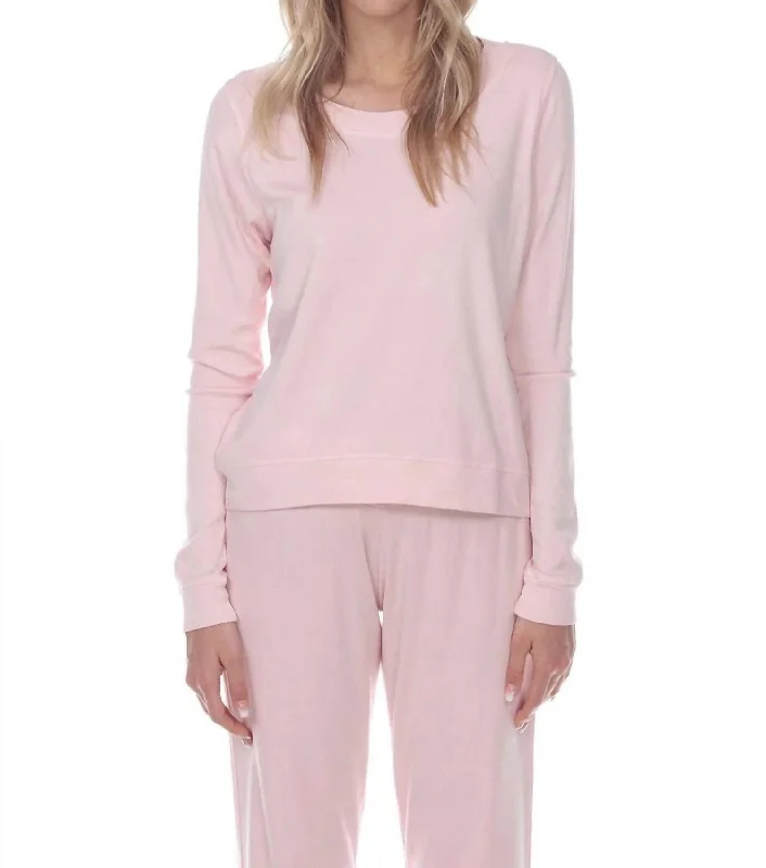 Unmissable Offer Rosie Rib Knit Long Sleeve Scoop Neck Sweatshirt W/ Banded Bottom In Blush