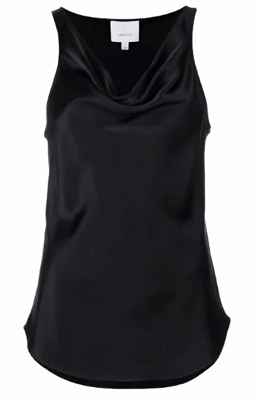 Stock Clearance Sakura Cowl Neck Tank in Black