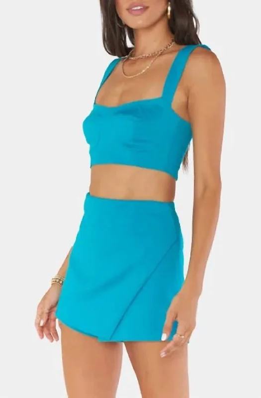 Price Rollback Sally Crop Top In Teal Suiting