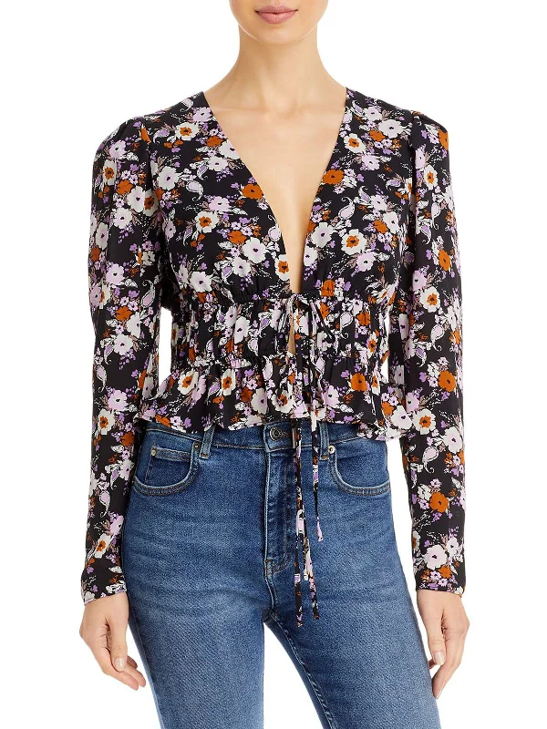 Buy More, Save More Sammie Womens Floral Print Tie Front Blouse
