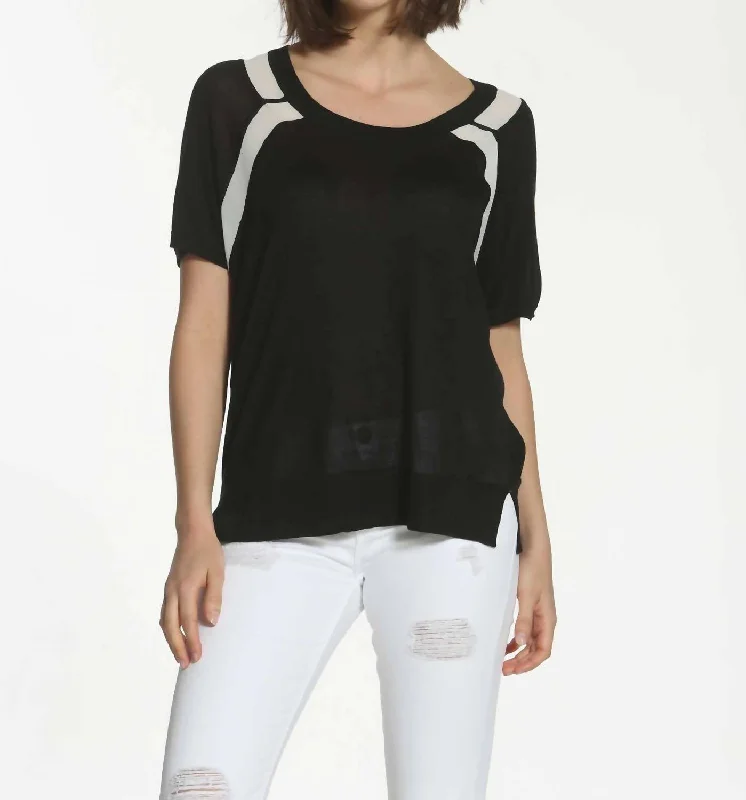 Warehouse Sale Sheer Trim Scoop Top In Black