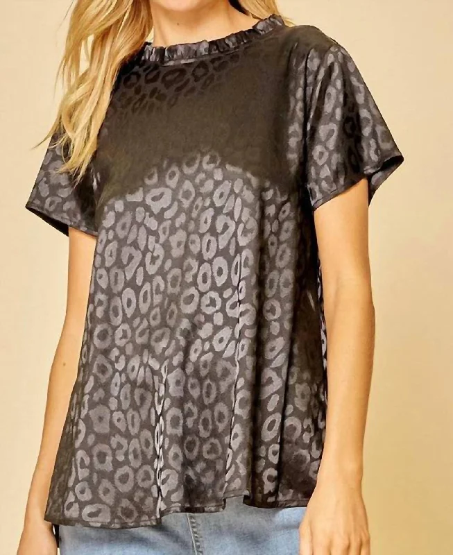 Flash Sale Short Sleeve Satin Leopard Top In Black