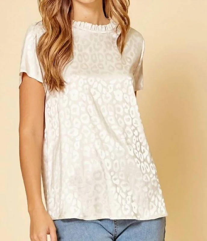 Today Only Short Sleeve Satin Leopard Top In Champagne