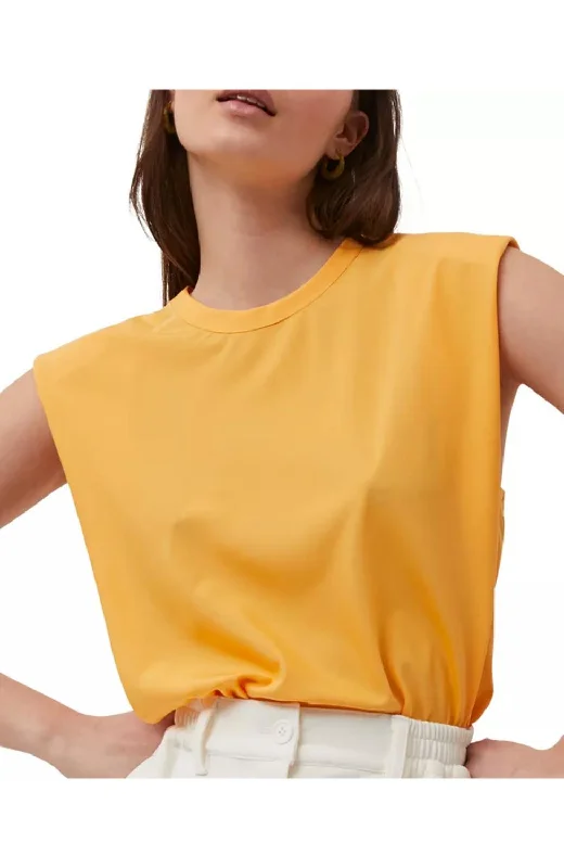 Amazing Deals Shoulder Pad Crepe Top In Beeswax Orange
