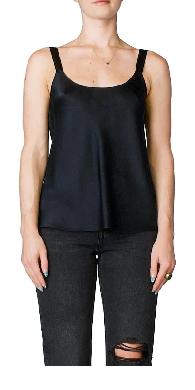 Super Sale Silk Scoop Neck Cami In Black