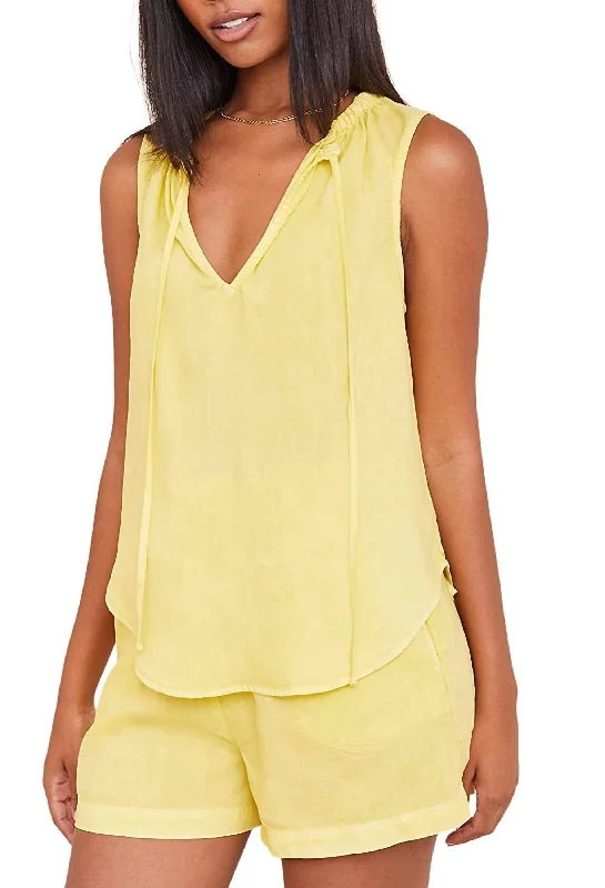 Early Access Sleeveless Shirred Neck Pullover Top In Capri Citron