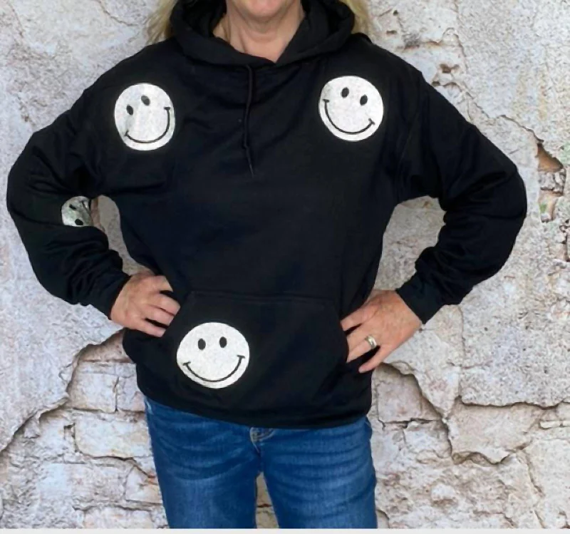 Instant Savings Smile Face Hoodie in Black