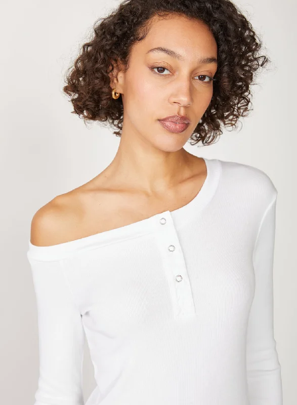 Stock Up and Save Stateside 2x1 Rib Long Sleeve Off-Shoulder Top in White