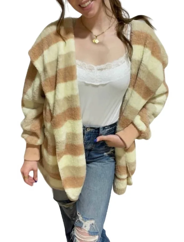 Quick Sale Striped Fur Hoodie In Rose/cream