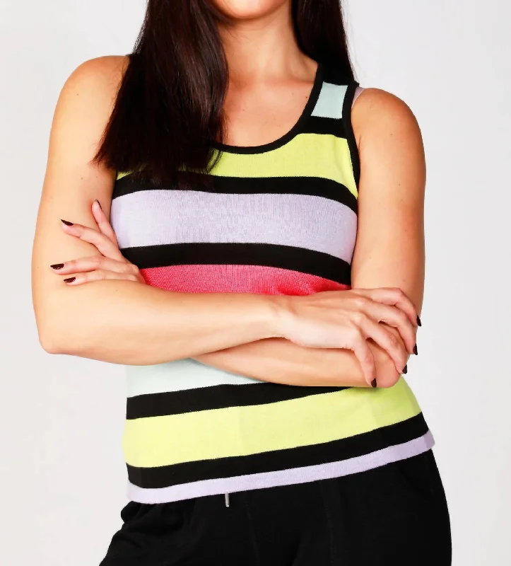 Act Now Striped Tank Top In Black/multi