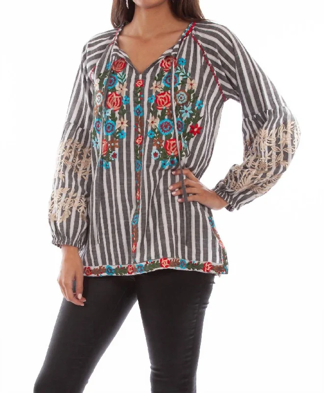 Unmissable Offer Striped Top In Charcoal