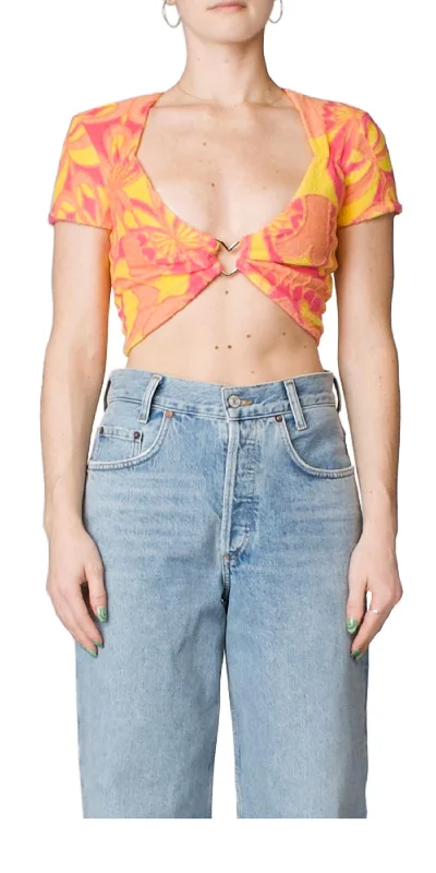 Stock Clearance Terry Jacquard Crop Top In Pink Lemonade