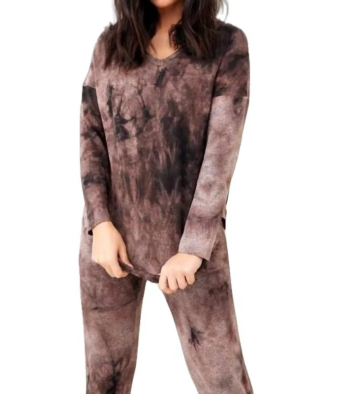 Bargain Blast Tie Dye Boyfriend V-Neck In Suede