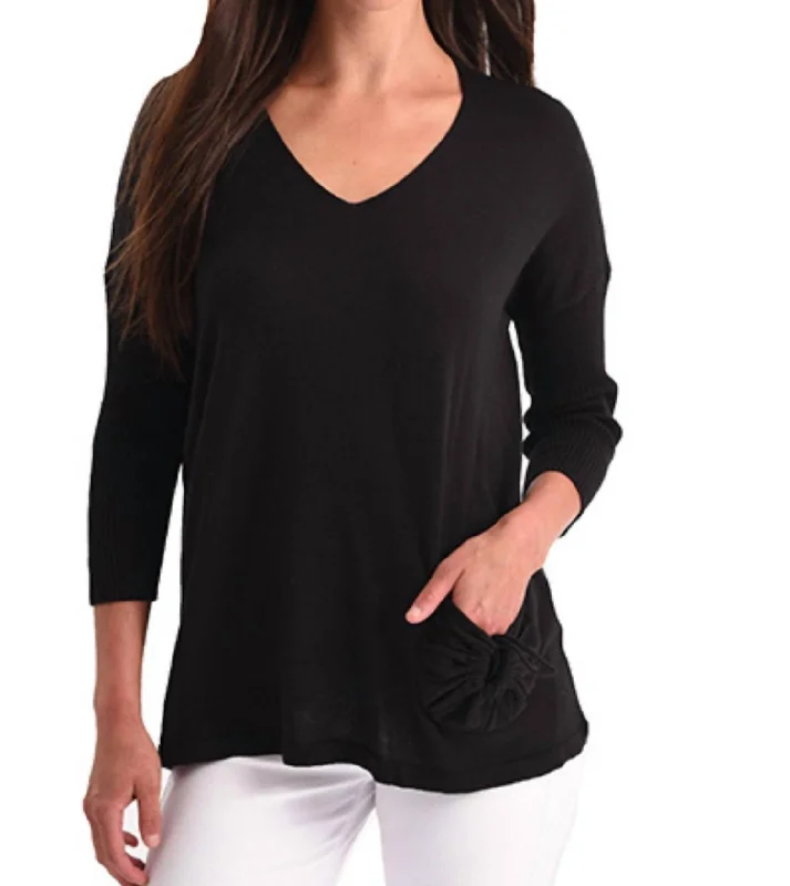 Sale Event Tie Pocket Detail V-Neck Top In Black