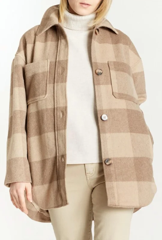 Midnight Madness Two Pocket Plaid Coat In Latte/mocha