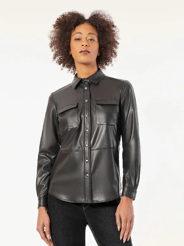 Epic Deals Vegan Leather Snap-Front Utility Shirt