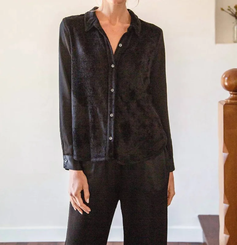 Year-End Clearance Velvet Boyfriend Shirt In Black