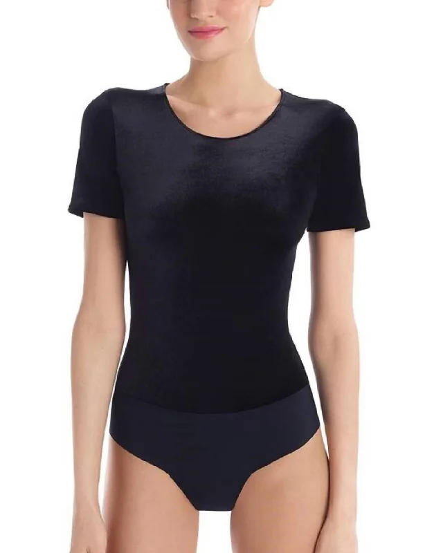 Online Only Velvet Tee Bodysuit In Black